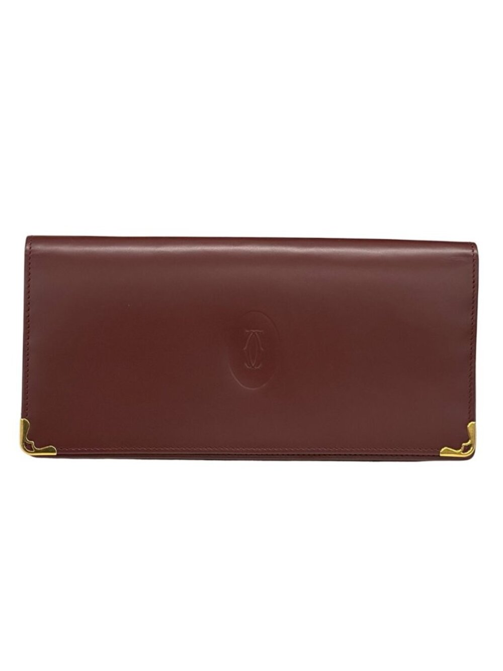 Cartier Wallet Leather Bordeaux Gold Red Wine Everyday